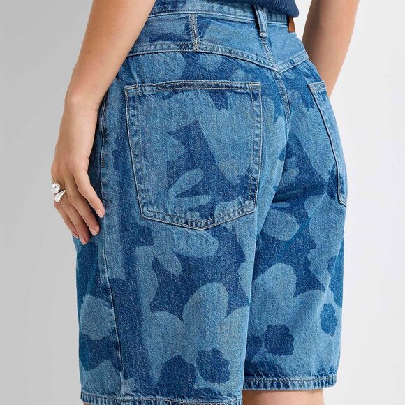 Free People Contrast Pattern Denim Bermuda Shorts 100% Cotton - Picture 3 of 3